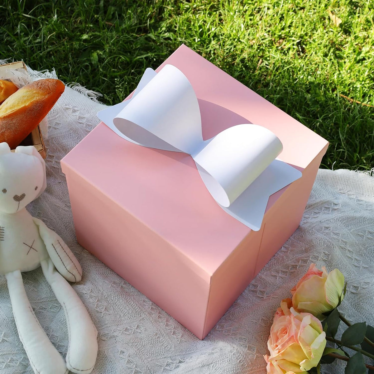 Large Pink Gift Boxes with Lids, 10x10x10 Inch Foldable Design