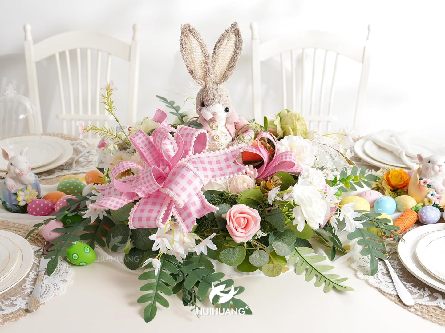 Pink and White Gingham Easter Ribbon with Snowball Edge 2.5 Inch Wide 10 Yards Wired Dupioni Ribbons for Easter Basket Bunny Decor Floral Wreath Gift Wrap Holiday Event Decorations
