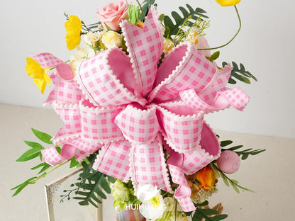 Pink and White Gingham Easter Ribbon with Snowball Edge 2.5 Inch Wide 10 Yards Wired Dupioni Ribbons for Easter Basket Bunny Decor Floral Wreath Gift Wrap Holiday Event Decorations