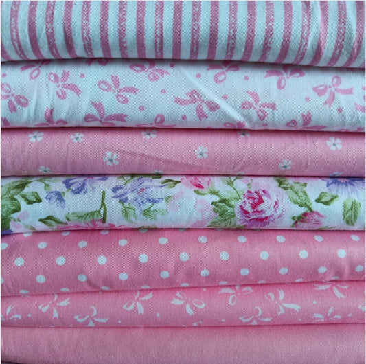7PCS 18" x 22" Quilting Fat Quarters Fabric Bundles, for Sewing Crafting,Print Floral Striped Polka Dot 100% Cotton Gingham Fabric (Big Pink Flowers, 18" x 22")