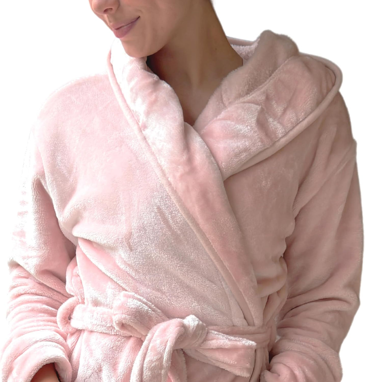 Women's Plush Fleece Hooded Bathrobe Luxury Hooded Women's Spa With Shawl Collar and Pockets
