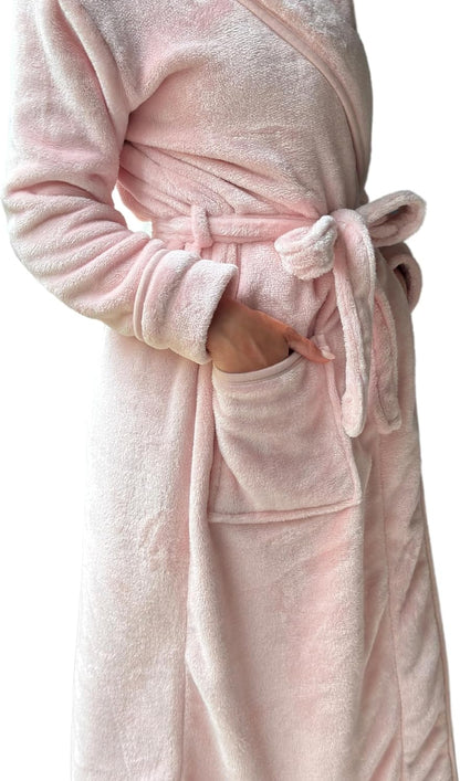 Women's Plush Fleece Hooded Bathrobe Luxury Hooded Women's Spa With Shawl Collar and Pockets