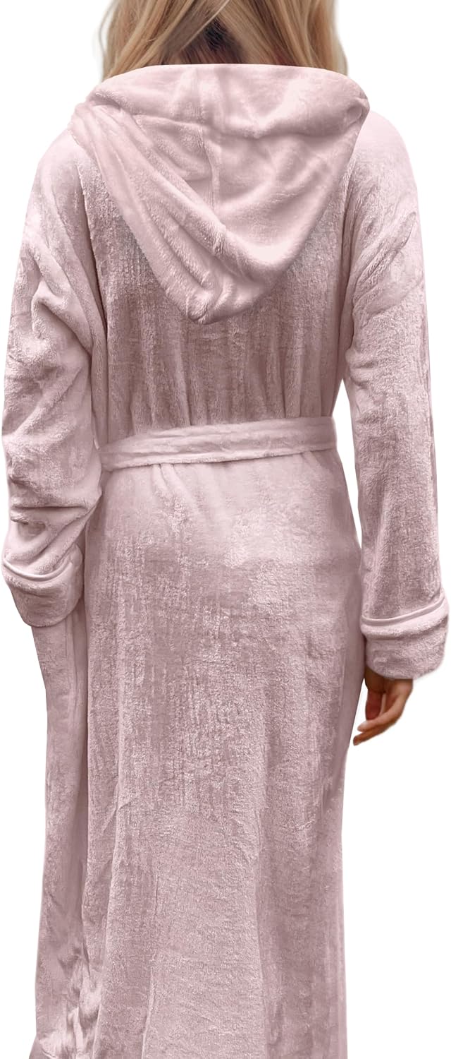 Women's Plush Fleece Hooded Bathrobe Luxury Hooded Women's Spa With Shawl Collar and Pockets