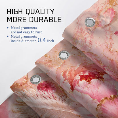 Peony Shower Curtain, Floral Romantic Ribbon Feather Spring Peach Waterproof Fabric Toile Cloth Shower Curtains Decor for Bathroom Guest Room 72x72 Inch
