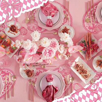 6 Pcs Pink Heart Placemats Coquette Bow Lace Dining Table Mats