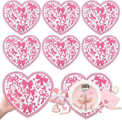 6 Pcs Pink Heart Placemats Coquette Bow Lace Dining Table Mats