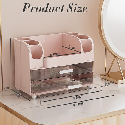Large Makeup Organizer Countertop with 6 Brush Holders, Pink