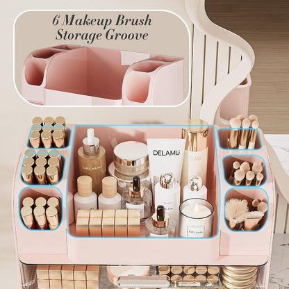 Large Makeup Organizer Countertop with 6 Brush Holders, Pink