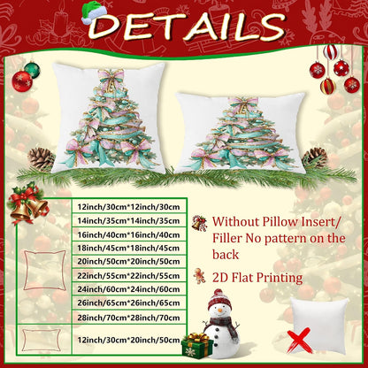 Bow Throw Pillow Covers Set of 2, Festive Fanciful Christmas Tree Ornaments Xmas Peach Soft Velvet Washable Accents Pillows Cases for Home Living Room Bedroom Dorm Couch Decor 22x22 Inch