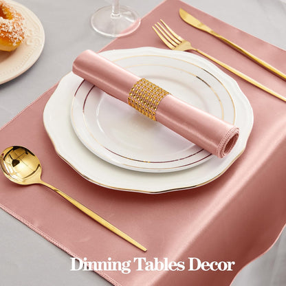 Rose Gold Satin Napkins and Napkin Rings Set of 50, 17 x 17 Inch
