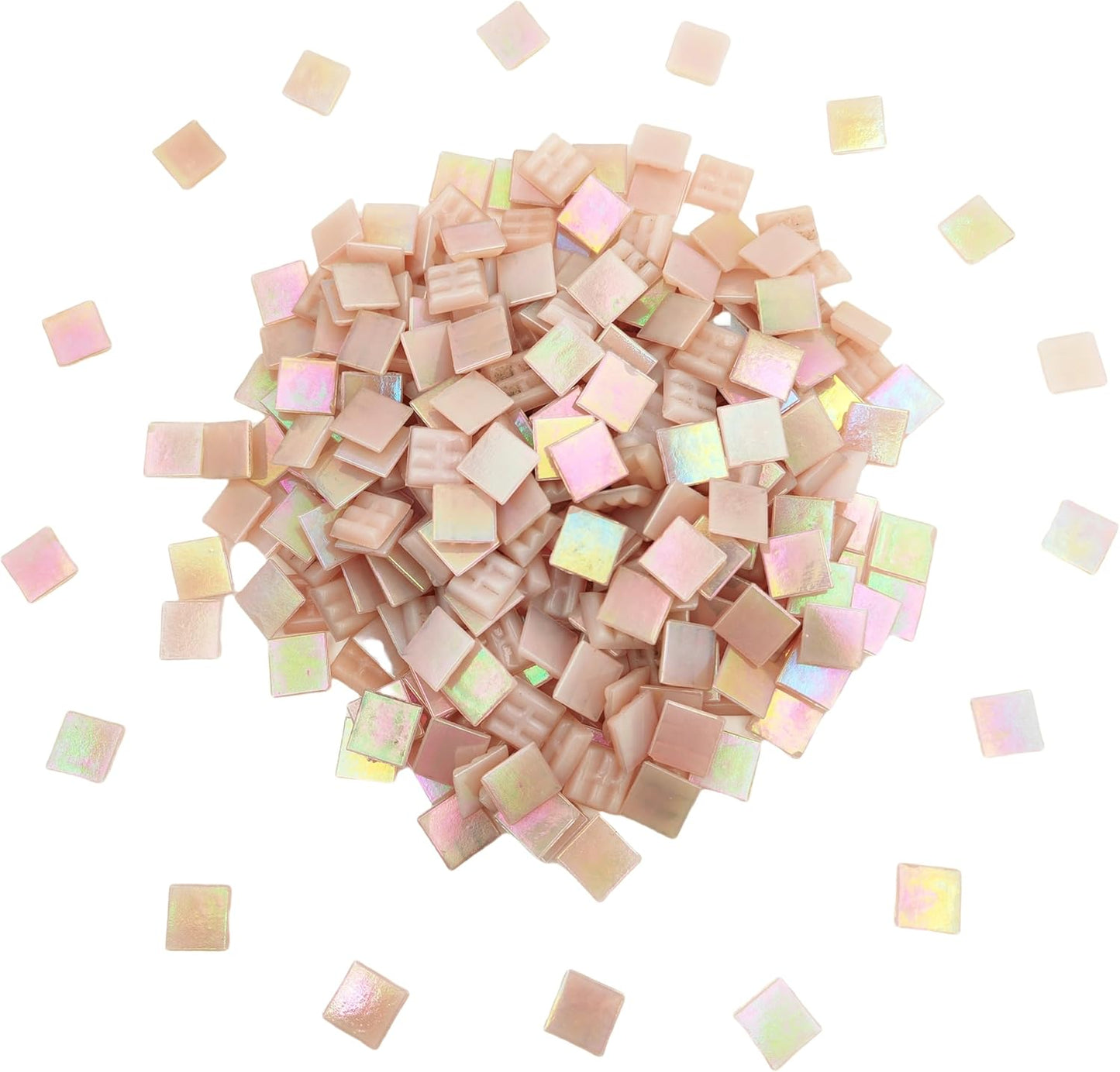 320PCS Square Iridescent Stained Glass Mosaic Tiles, 1.1LB Mosaic Tiles for DIY Crafts, 0.6" Bright Mosaic Glass Pieces for Art Craft and Home Decorations (Iridescent Light Pink F434, 0.6")