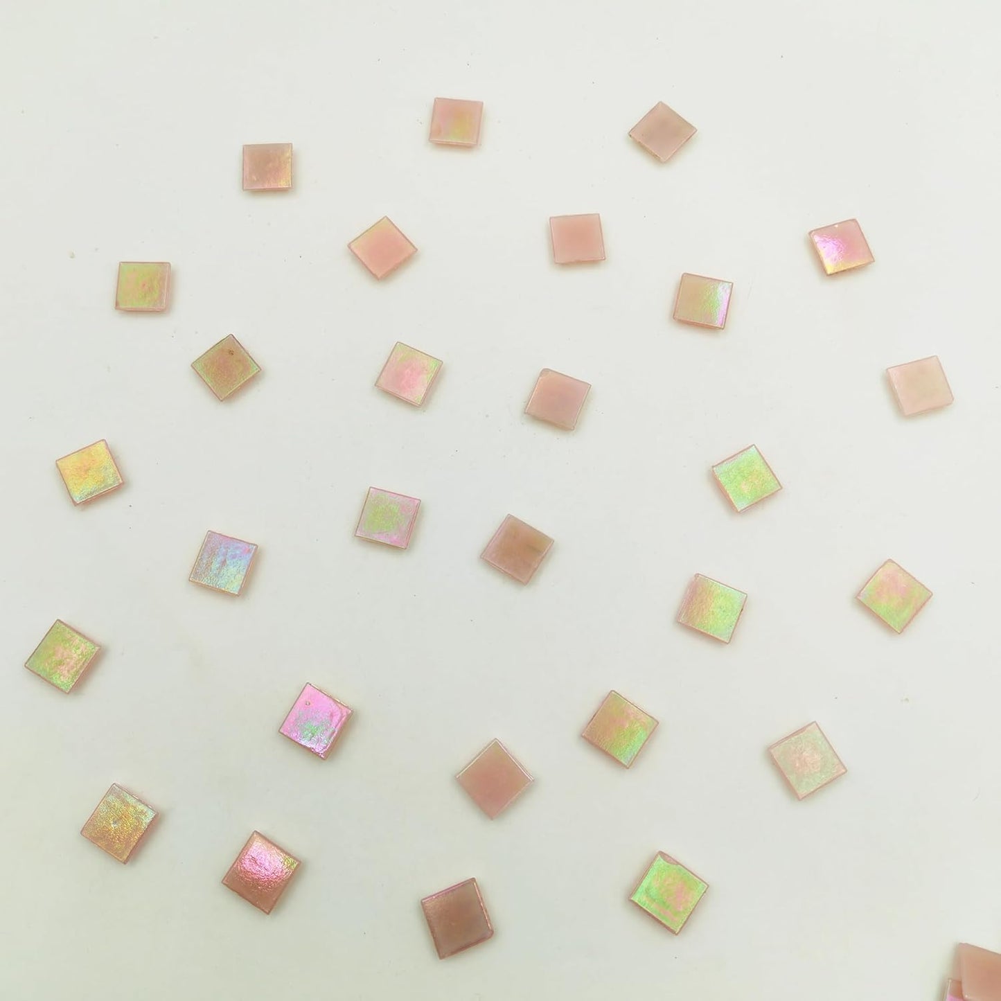 320PCS Square Iridescent Stained Glass Mosaic Tiles, 1.1LB Mosaic Tiles for DIY Crafts, 0.6" Bright Mosaic Glass Pieces for Art Craft and Home Decorations (Iridescent Light Pink F434, 0.6")