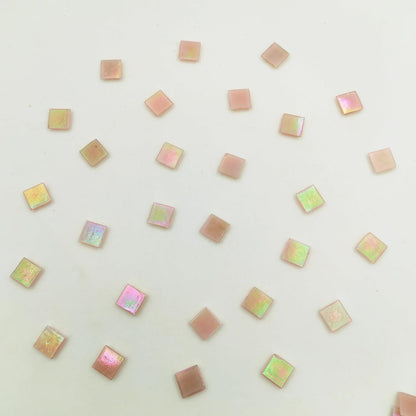 320PCS Square Iridescent Stained Glass Mosaic Tiles, 1.1LB Mosaic Tiles for DIY Crafts, 0.6" Bright Mosaic Glass Pieces for Art Craft and Home Decorations (Iridescent Light Pink F434, 0.6")