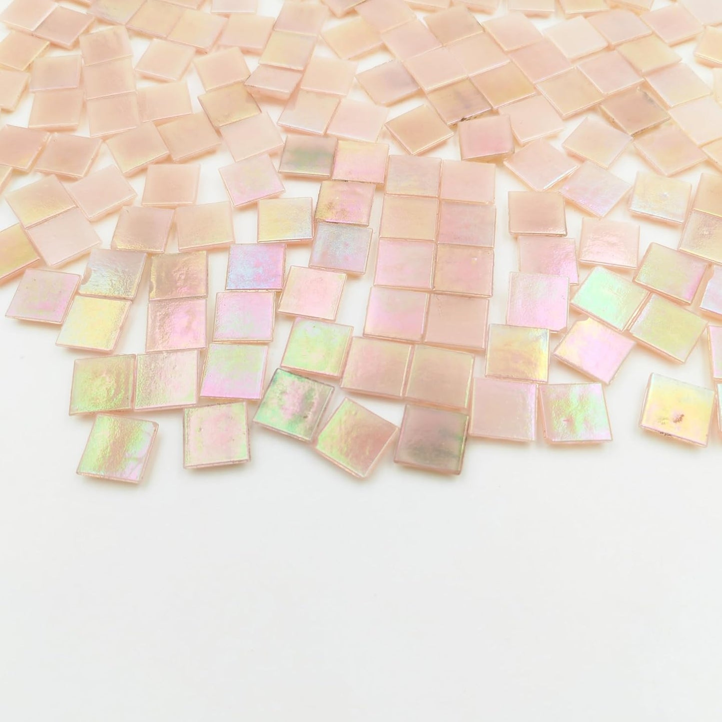 320PCS Square Iridescent Stained Glass Mosaic Tiles, 1.1LB Mosaic Tiles for DIY Crafts, 0.6" Bright Mosaic Glass Pieces for Art Craft and Home Decorations (Iridescent Light Pink F434, 0.6")