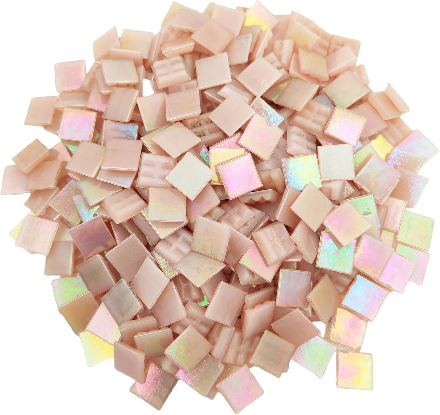 320PCS Square Iridescent Stained Glass Mosaic Tiles, 1.1LB Mosaic Tiles for DIY Crafts, 0.6" Bright Mosaic Glass Pieces for Art Craft and Home Decorations (Iridescent Light Pink F434, 0.6")