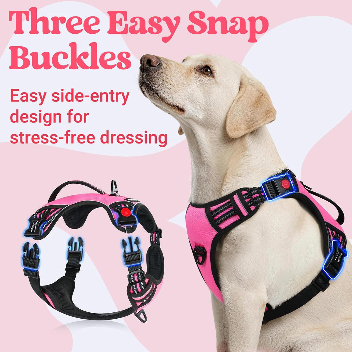 Large Dog Harness, Easy Wear with 3 Buckles and Lift Handle