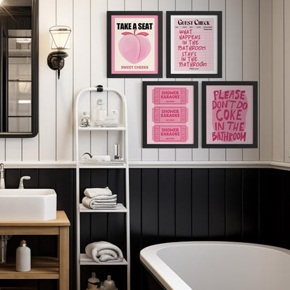 Funky Peach Pink Bathroom Wall Decor Pictures Prints 8x10, Preppy Pink Bathroom Wall Art Posters for Teen Girls College Dorm Restroom Bath Room, 4Pcs Unframed