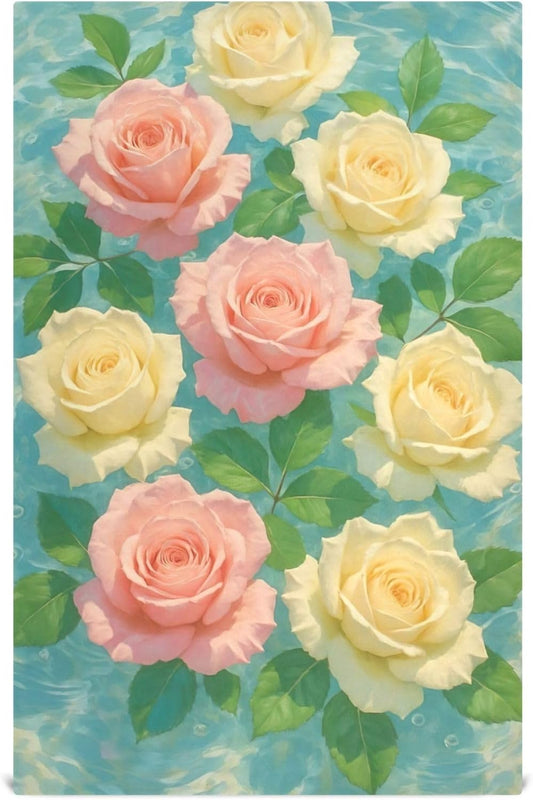 Pastel Pink Cream Roses Kitchen Dish Towel Set Decorative Tea Hand Towel Cute Cleaning Cloth Absorbent Soft 18 x 28 Inch, 4 Packs