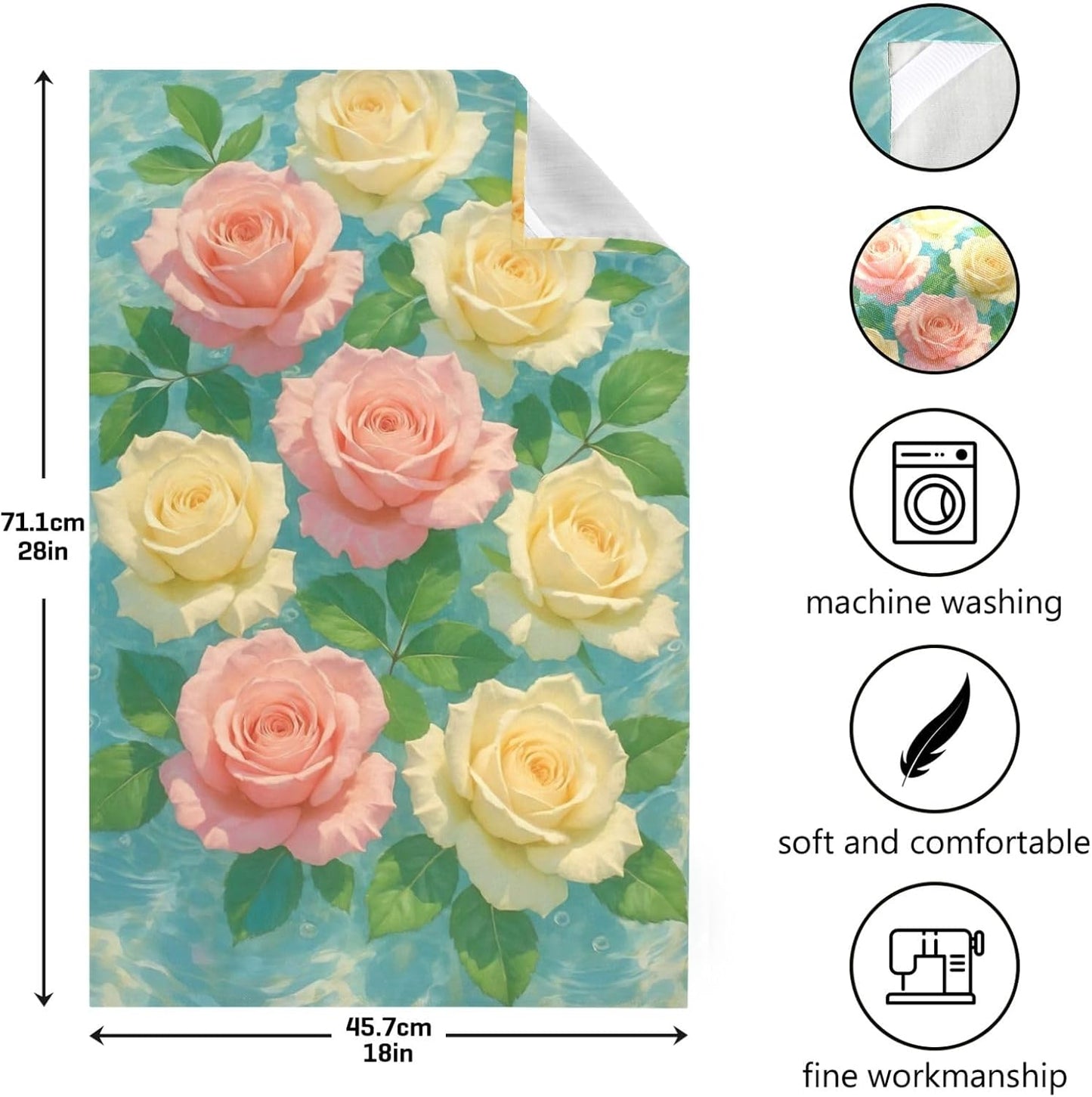 Pastel Pink Cream Roses Kitchen Dish Towel Set Decorative Tea Hand Towel Cute Cleaning Cloth Absorbent Soft 18 x 28 Inch, 4 Packs
