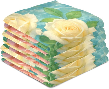 Pastel Pink Cream Roses Kitchen Dish Towel Set Decorative Tea Hand Towel Cute Cleaning Cloth Absorbent Soft 18 x 28 Inch, 4 Packs