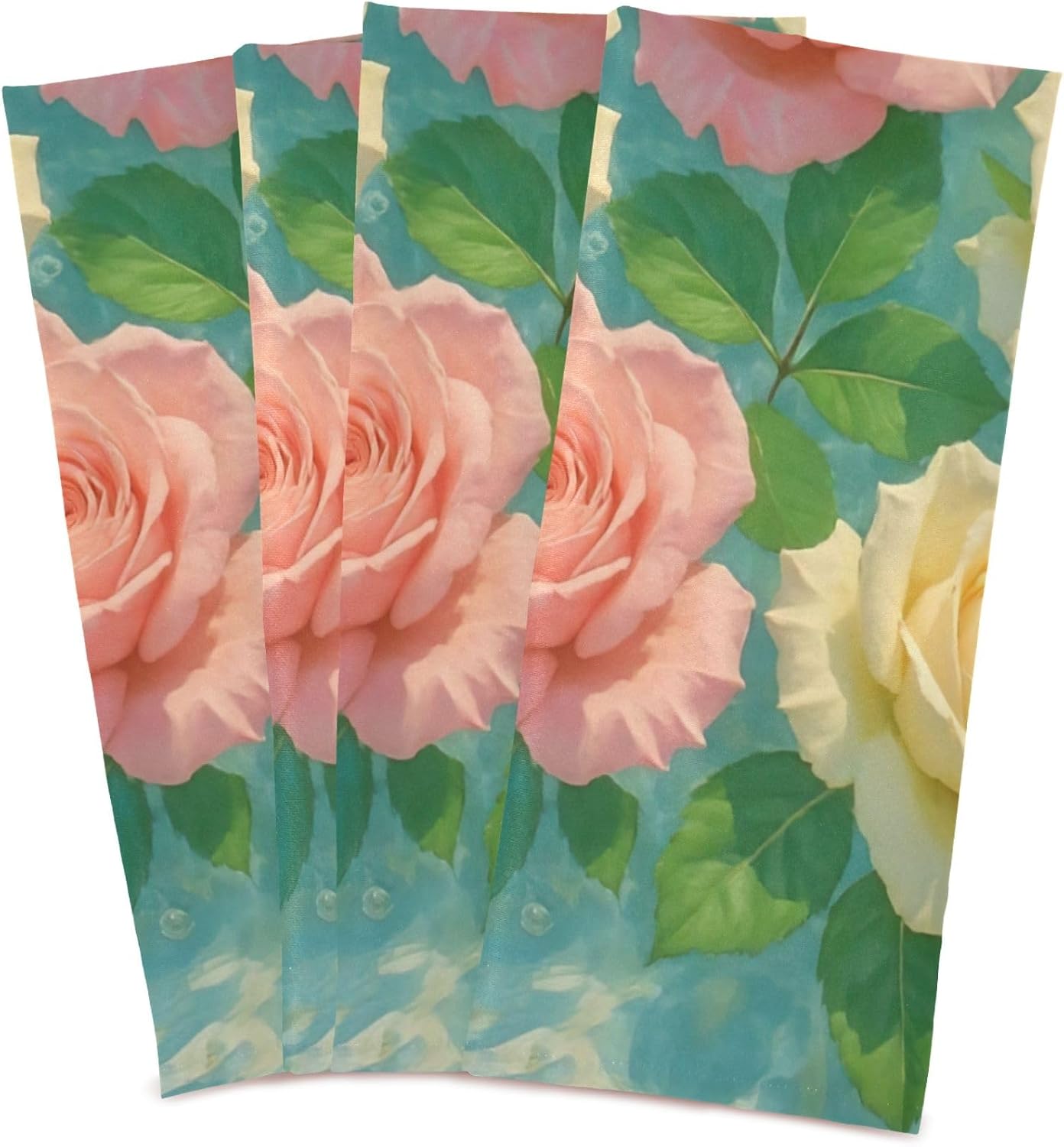Pastel Pink Cream Roses Kitchen Dish Towel Set Decorative Tea Hand Towel Cute Cleaning Cloth Absorbent Soft 18 x 28 Inch, 4 Packs