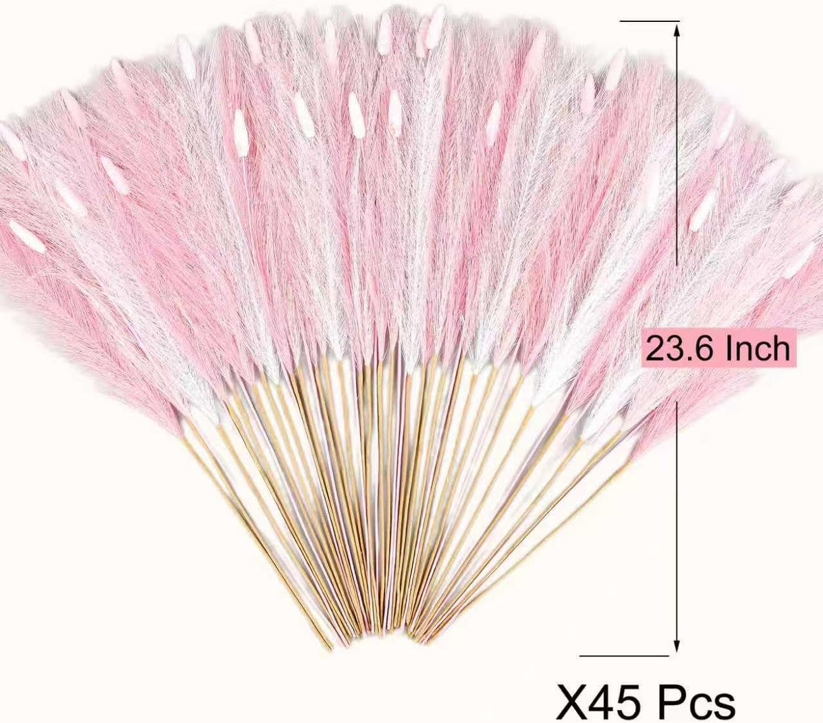 45PCS Pink Faux Pampas 23.6" Bulk with Tails for Vase Filer Decor