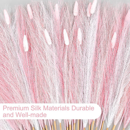 45PCS Pink Faux Pampas 23.6" Bulk with Tails for Vase Filer Decor