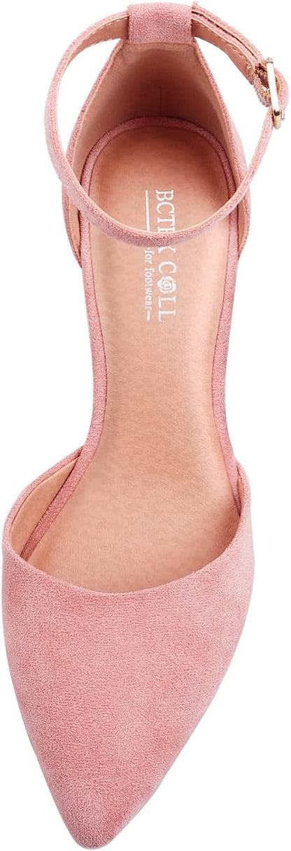 Womens Pointed Toe Pumps Shoes Ankle Strap Chunky Low Heels Metal Lined Sandals Designed for Women