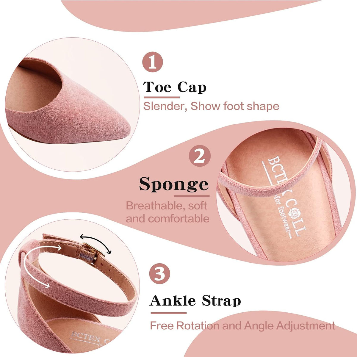 Womens Pointed Toe Pumps Shoes Ankle Strap Chunky Low Heels Metal Lined Sandals Designed for Women