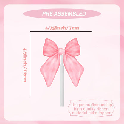 24PCS Coquette Bow Cupcake Toppers, Pink Bow Coquette Birthday Cake Decorations for Bachelorette Bridal Engagement Wedding Girl Baby Shower Bow Theme Party Decor