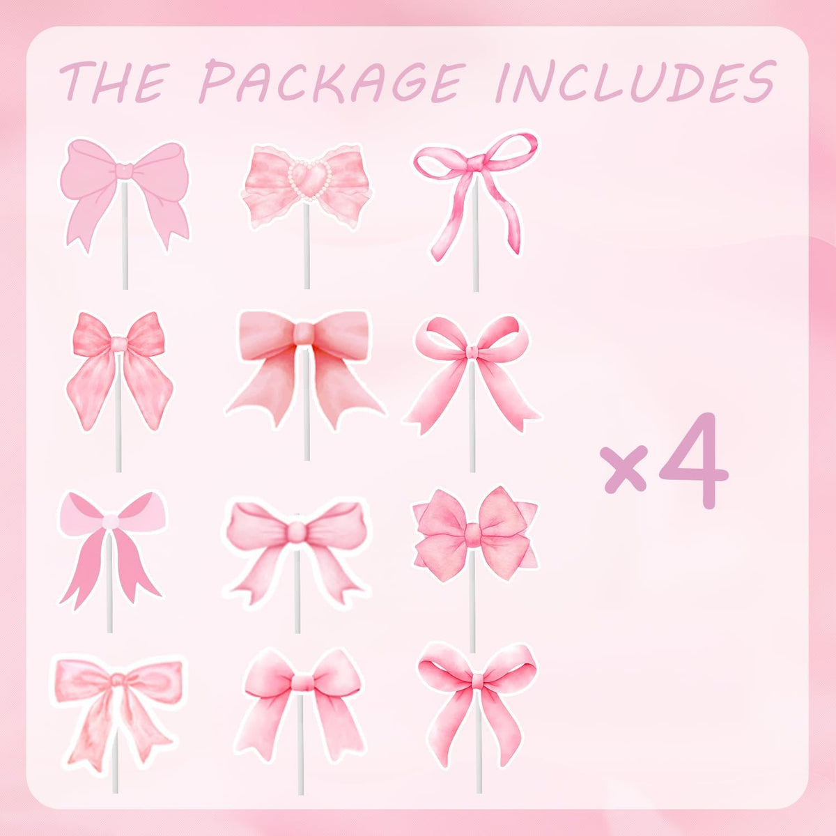 24PCS Coquette Bow Cupcake Toppers, Pink Bow Coquette Birthday Cake Decorations for Bachelorette Bridal Engagement Wedding Girl Baby Shower Bow Theme Party Decor