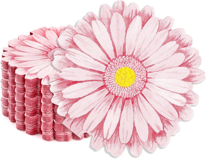120Pcs Pink Flower Paper Napkins Decorative Disposable Lunch Dinner Floral Napkins Flower Shaped Wedding Napkins for Summer Bridal Baby Shower Birthday Cocktail Party Supplies (Pink, 120pcs)