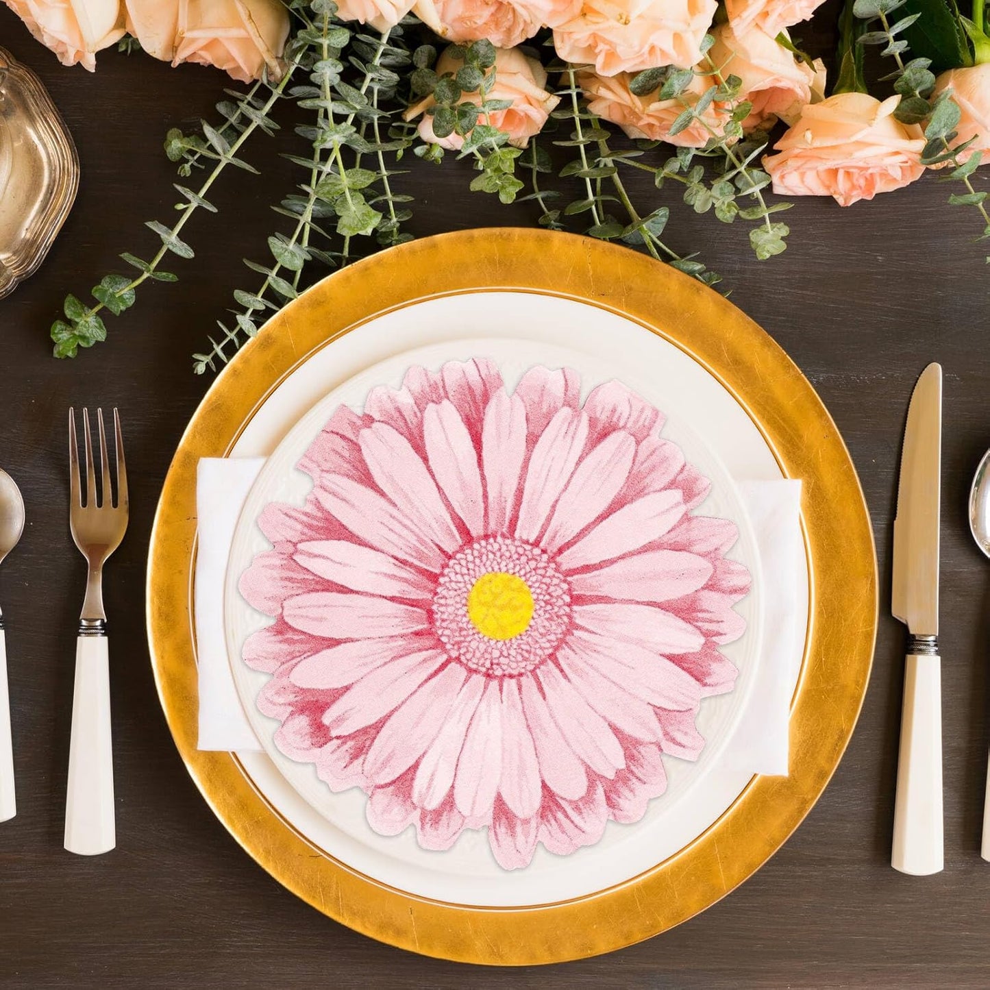 120Pcs Pink Flower Paper Napkins Decorative Disposable Lunch Dinner Floral Napkins Flower Shaped Wedding Napkins for Summer Bridal Baby Shower Birthday Cocktail Party Supplies (Pink, 120pcs)