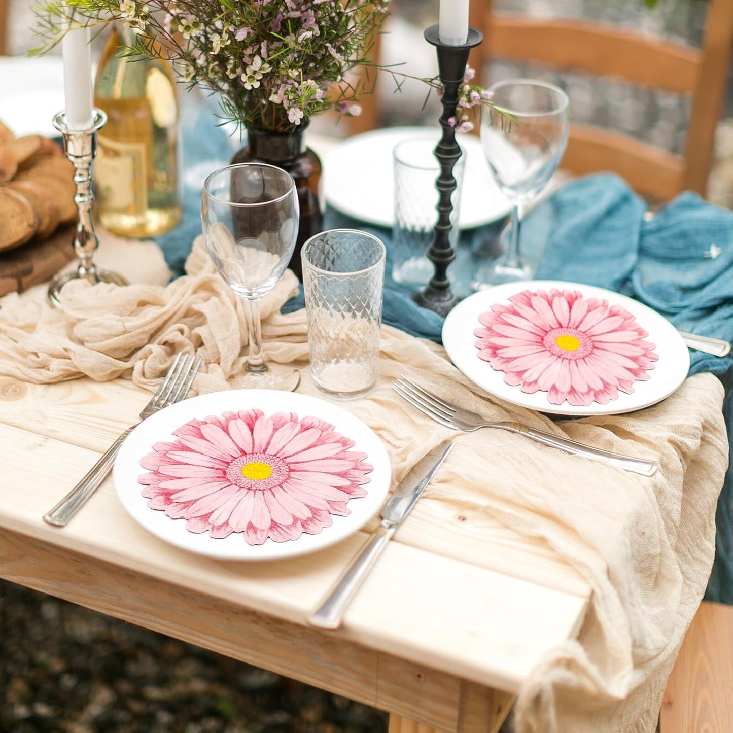 120Pcs Pink Flower Paper Napkins Decorative Disposable Lunch Dinner Floral Napkins Flower Shaped Wedding Napkins for Summer Bridal Baby Shower Birthday Cocktail Party Supplies (Pink, 120pcs)