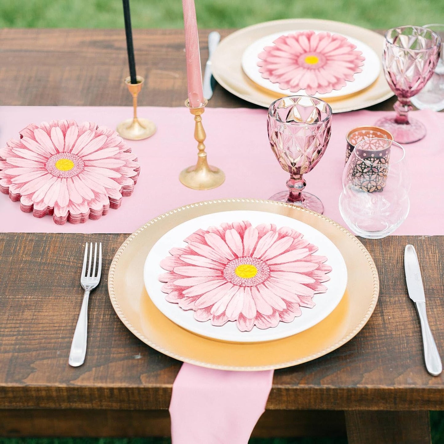 120Pcs Pink Flower Paper Napkins Decorative Disposable Lunch Dinner Floral Napkins Flower Shaped Wedding Napkins for Summer Bridal Baby Shower Birthday Cocktail Party Supplies (Pink, 120pcs)