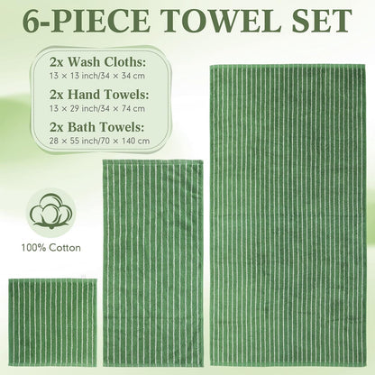 6 Pcs Large Bath Towels Set 28x55 Inch Cotton Towel, Pink, Green
