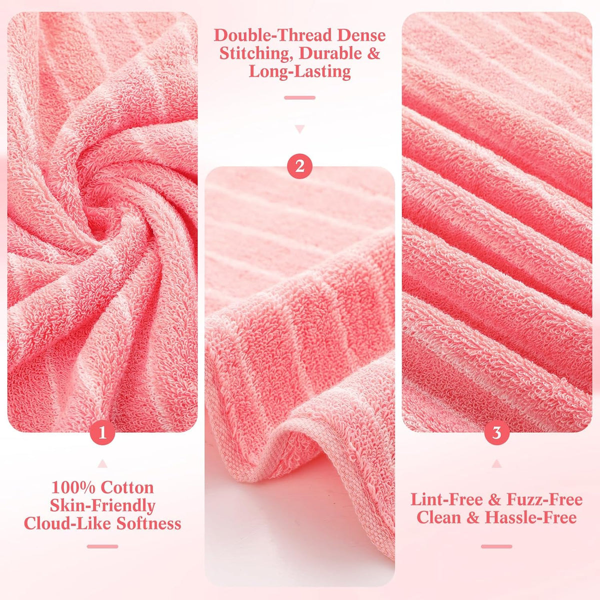 6 Pcs Large Bath Towels Set 28x55 Inch Cotton Towel, Pink, Green