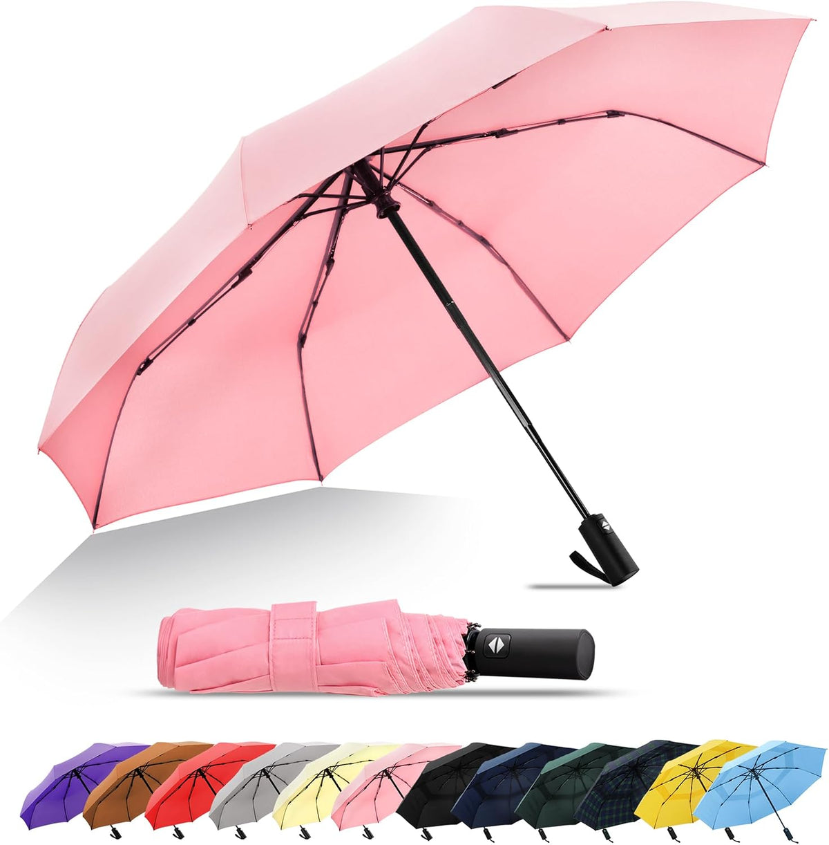 Travel Umbrella - Compact Umbrella for Rain - Perfect Large Auto Folding Umbrella - Ideal Car umbrella, Small umbrella, and Travel Companion