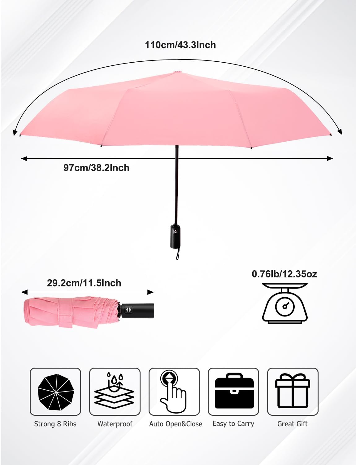 Travel Umbrella - Compact Umbrella for Rain - Perfect Large Auto Folding Umbrella - Ideal Car umbrella, Small umbrella, and Travel Companion