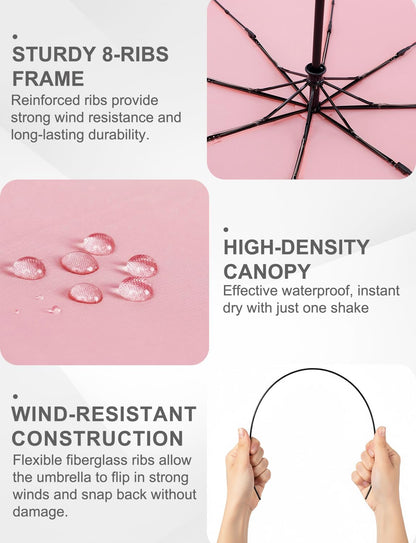 Travel Umbrella - Compact Umbrella for Rain - Perfect Large Auto Folding Umbrella - Ideal Car umbrella, Small umbrella, and Travel Companion