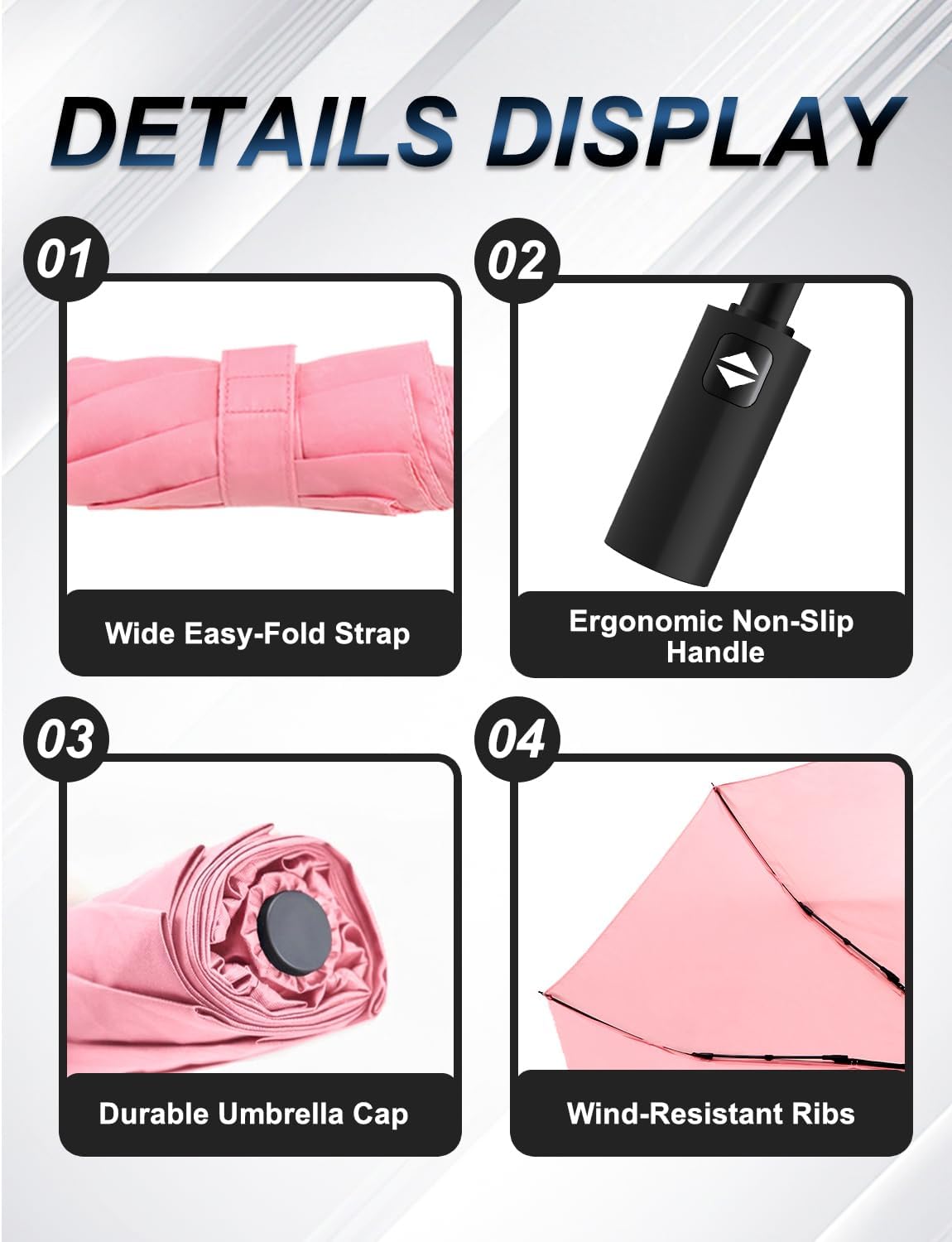 Travel Umbrella - Compact Umbrella for Rain - Perfect Large Auto Folding Umbrella - Ideal Car umbrella, Small umbrella, and Travel Companion