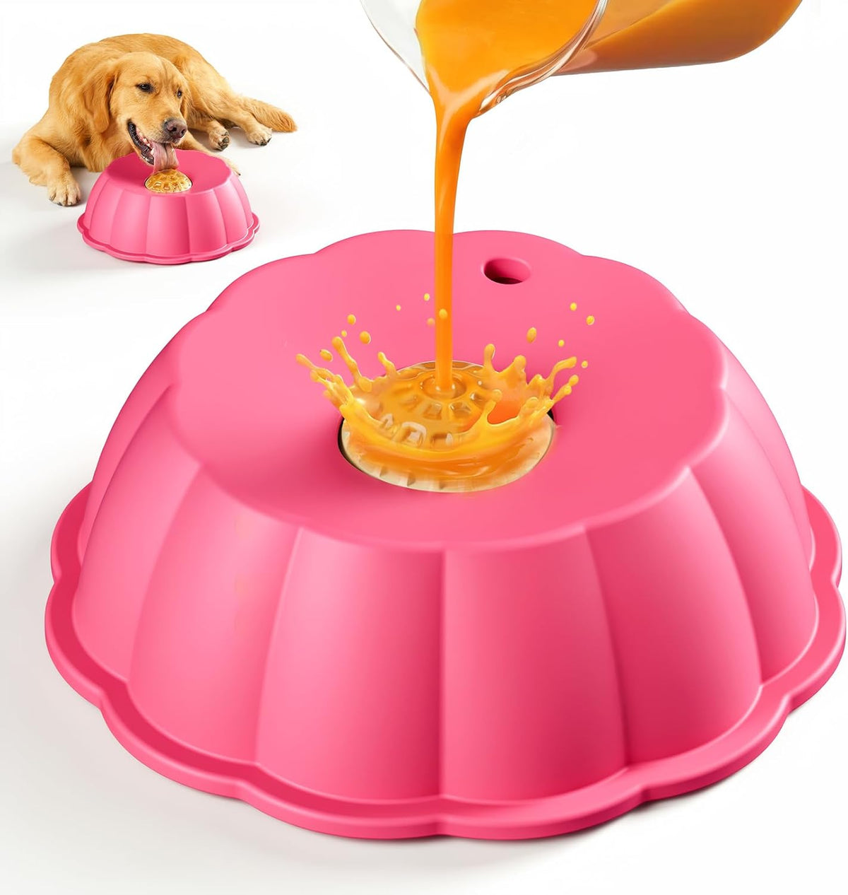 Dog Lick Bowl Ball Slow Feeder, Licking Bowl for Liquid Treat with Rolling Spin Sphere Roller Licker, Non-Slip 4/5 Cup Slow Feeder Bowl for Dietary Supplement/Post-op Nutrition (Pink)