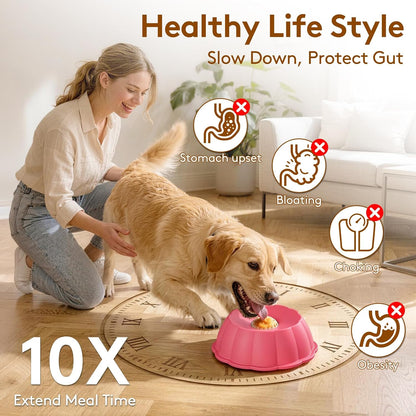Dog Lick Bowl Ball Slow Feeder, Licking Bowl for Liquid Treat with Rolling Spin Sphere Roller Licker, Non-Slip 4/5 Cup Slow Feeder Bowl for Dietary Supplement/Post-op Nutrition (Pink)