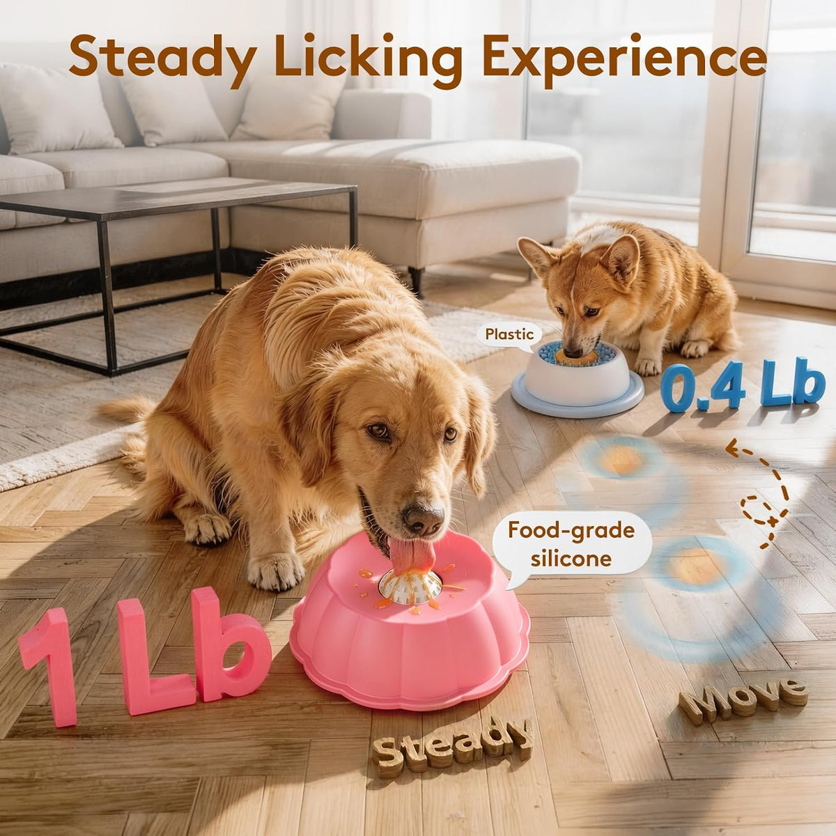 Dog Lick Bowl Ball Slow Feeder, Licking Bowl for Liquid Treat with Rolling Spin Sphere Roller Licker, Non-Slip 4/5 Cup Slow Feeder Bowl for Dietary Supplement/Post-op Nutrition (Pink)