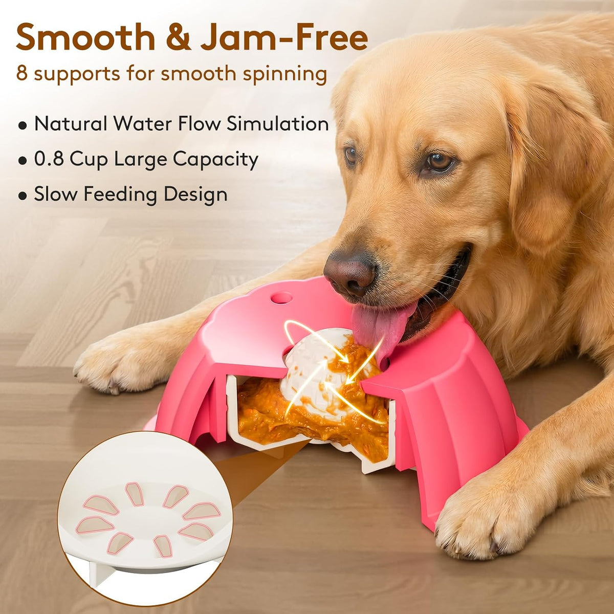 Dog Lick Bowl Ball Slow Feeder, Licking Bowl for Liquid Treat with Rolling Spin Sphere Roller Licker, Non-Slip 4/5 Cup Slow Feeder Bowl for Dietary Supplement/Post-op Nutrition (Pink)