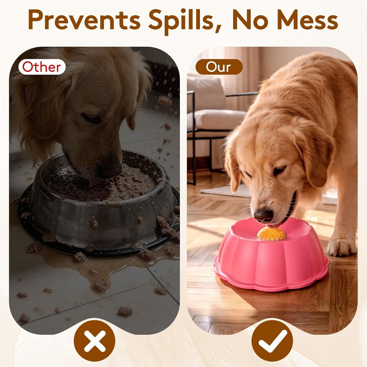 Dog Lick Bowl Ball Slow Feeder, Licking Bowl for Liquid Treat with Rolling Spin Sphere Roller Licker, Non-Slip 4/5 Cup Slow Feeder Bowl for Dietary Supplement/Post-op Nutrition (Pink)