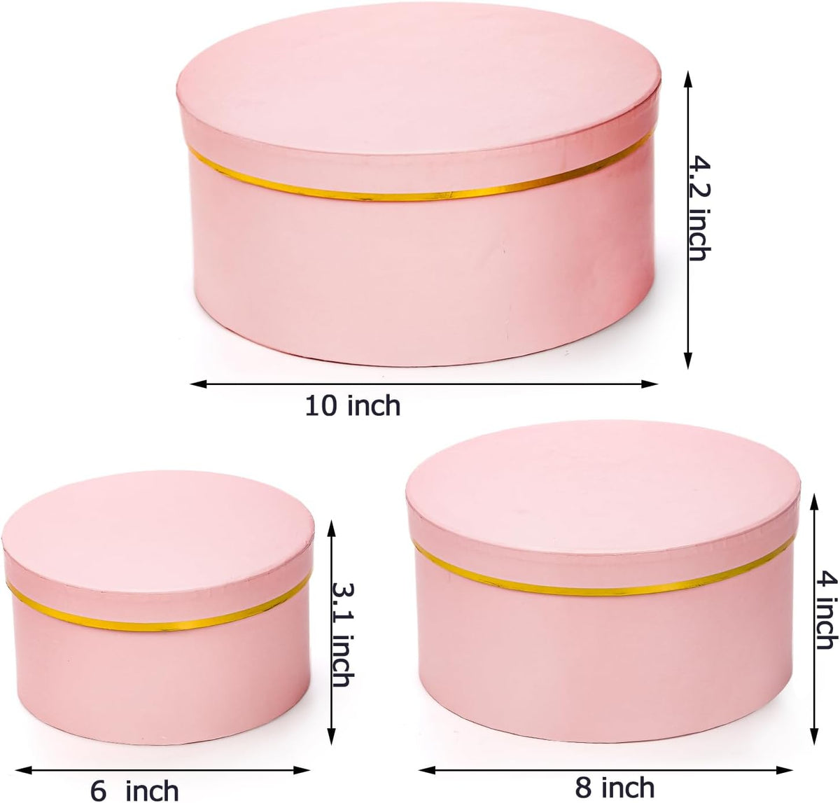 3 Pcs Round Gift Boxes with Lid, Pink Flower Box with Golden Rim Nested Party Favor Boxes for Flower Arrangement, Birthday, Wedding, Christians, Anniversary, Pink, 3 Sizes