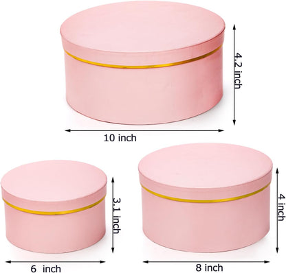 3 Pcs Round Gift Boxes with Lid, Pink Flower Box with Golden Rim Nested Party Favor Boxes for Flower Arrangement, Birthday, Wedding, Christians, Anniversary, Pink, 3 Sizes