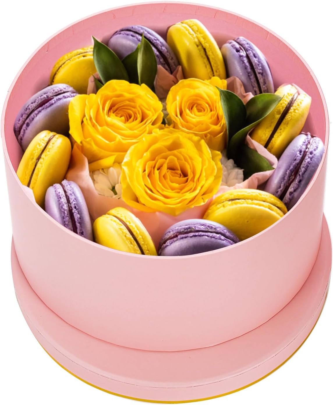 3 Pcs Round Gift Boxes with Lid, Pink Flower Box with Golden Rim Nested Party Favor Boxes for Flower Arrangement, Birthday, Wedding, Christians, Anniversary, Pink, 3 Sizes