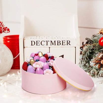 3 Pcs Round Gift Boxes with Lid, Pink Flower Box with Golden Rim Nested Party Favor Boxes for Flower Arrangement, Birthday, Wedding, Christians, Anniversary, Pink, 3 Sizes